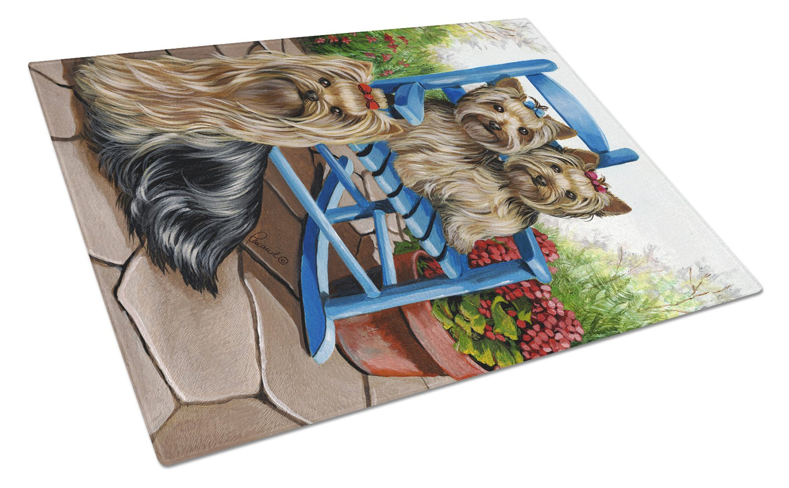 Caroline's Treasures Yorkie Patio Sweethearts Glass Cutting Boards – Durable, Decorative Kitchen Art Large PPP3242LCB