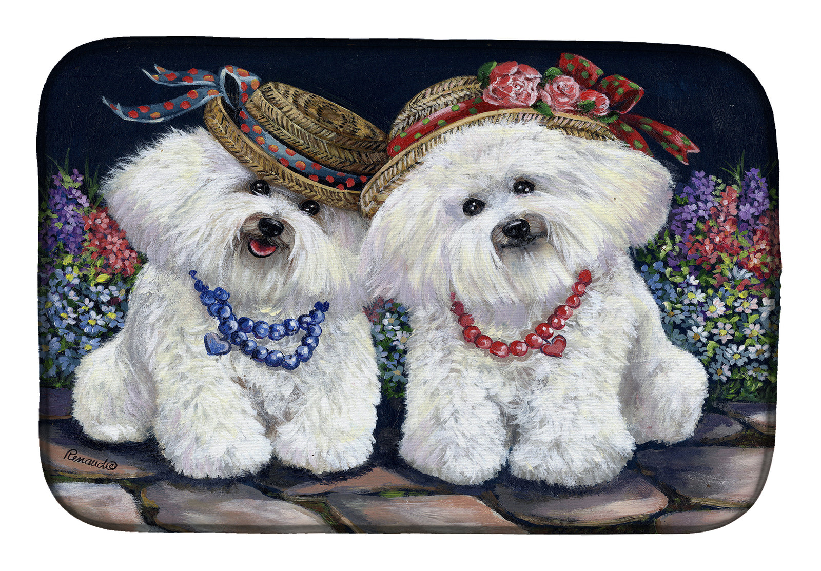 Bichon Frise Sisters Dish Drying Mat PPP3247DDM  the-store.com.