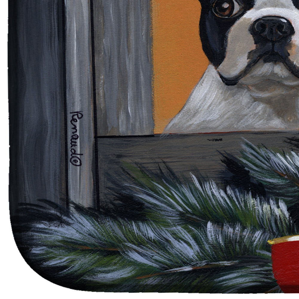 Boston Terrier Looking for Santa Christmas Dish Drying Mat PPP3248DDM