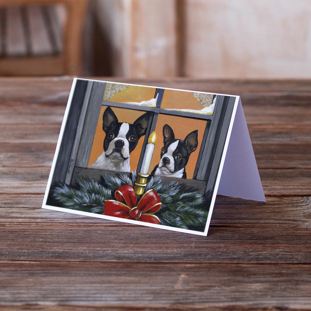 Boston Terrier Looking for Santa Christmas Greeting Cards and Envelopes Pack of 8 - the-store.com