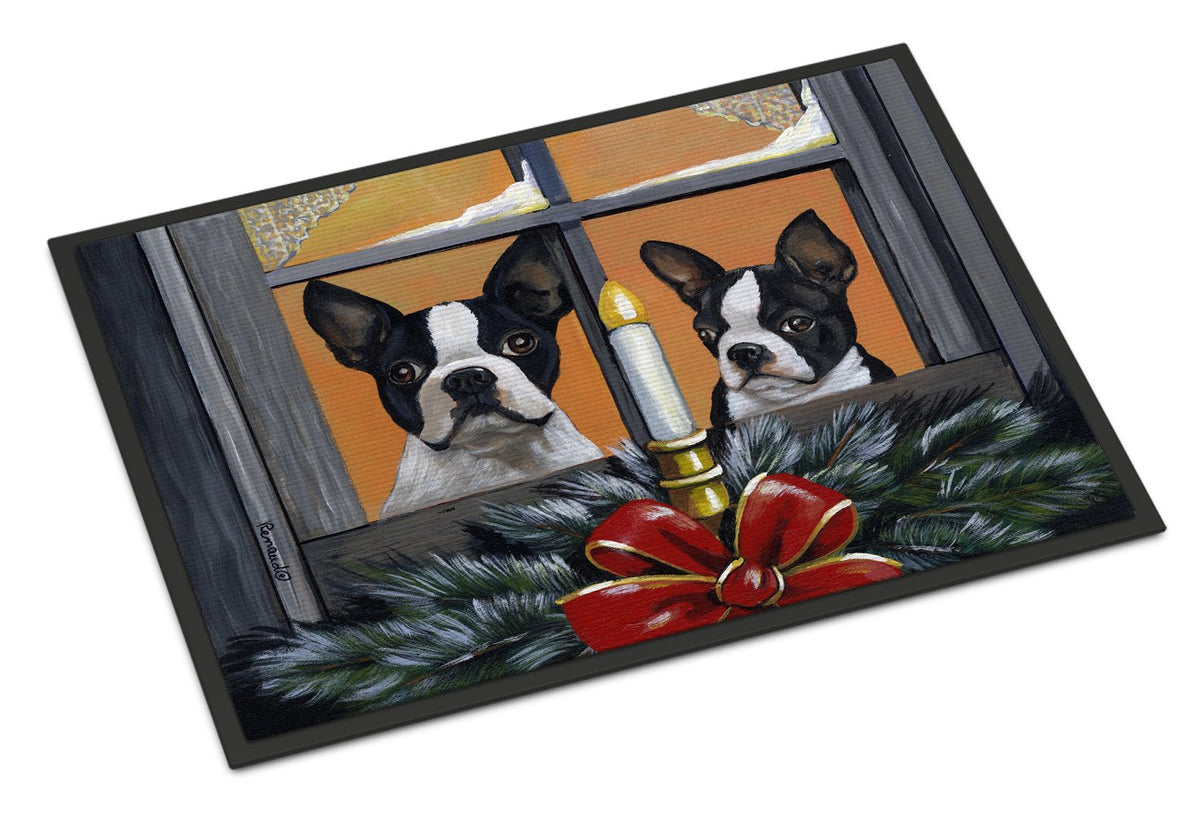 Boston Terrier Looking for Santa Christmas Indoor or Outdoor Mat 24x36 PPP3248JMAT by Caroline&#39;s Treasures