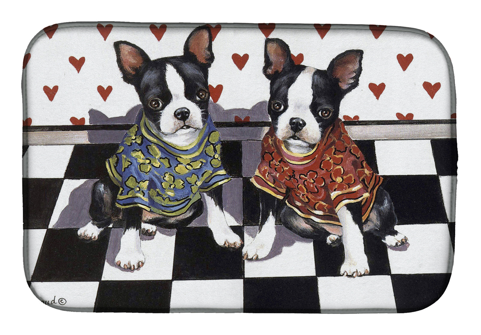 Boston Terrier Puppy Love Dish Drying Mat PPP3249DDM  the-store.com.