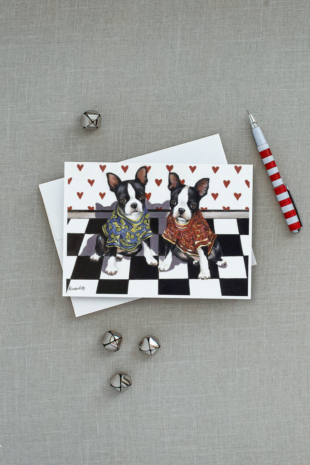 Boston Terrier Puppy Love Greeting Cards and Envelopes Pack of 8 - the-store.com