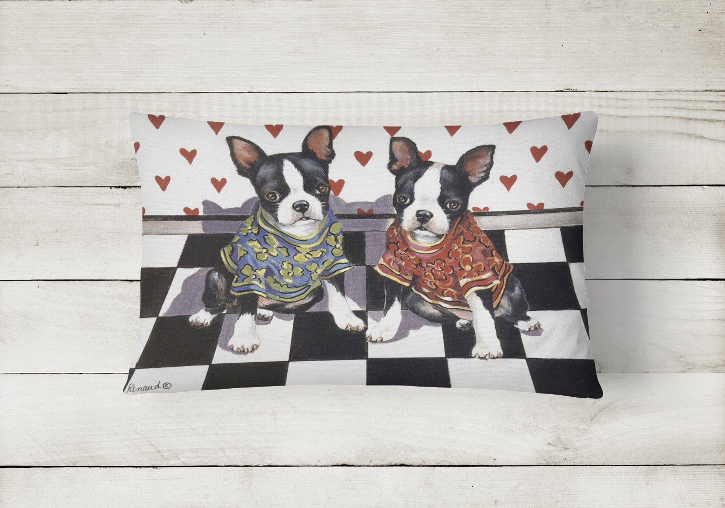 Buy this Boston Terrier Puppy Love Canvas Fabric Decorative Pillow PPP3249PW1216