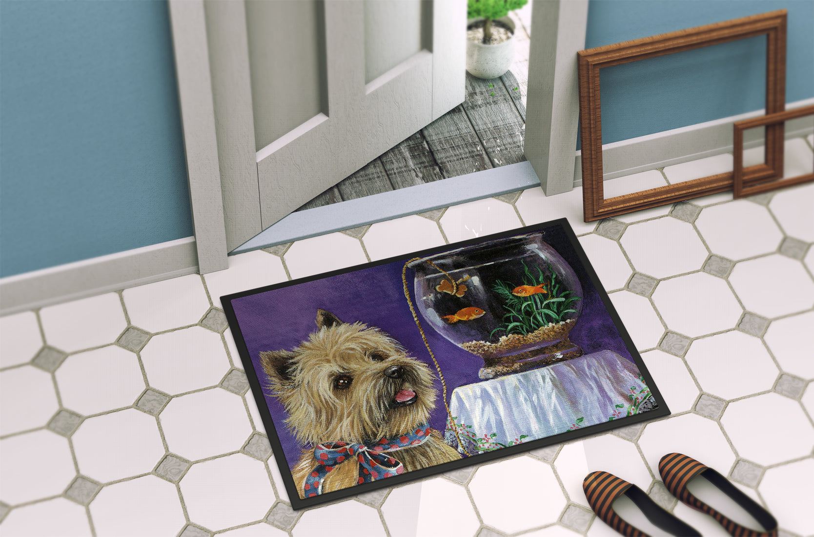 Cairn Terrier Gone Fishing Indoor or Outdoor Mat 18x27 PPP3252MAT - the-store.com