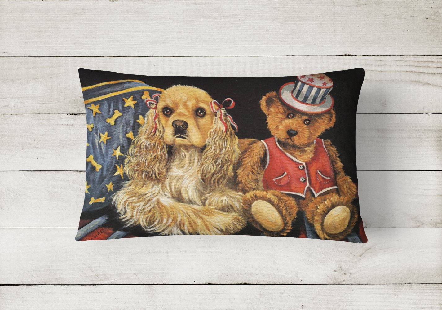Buy this Cocker Spaniel Annie and Henri Canvas Fabric Decorative Pillow PPP3256PW1216
