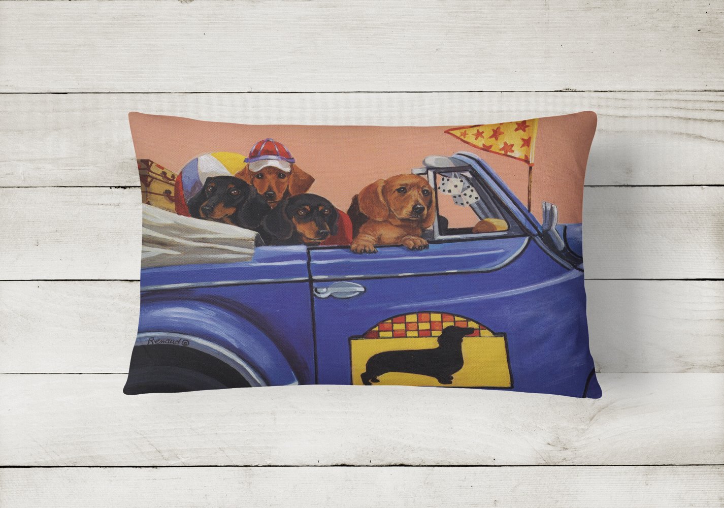 Dachshund Dachsmobile Canvas Fabric Decorative Pillow PPP3259PW1216 - the-store.com