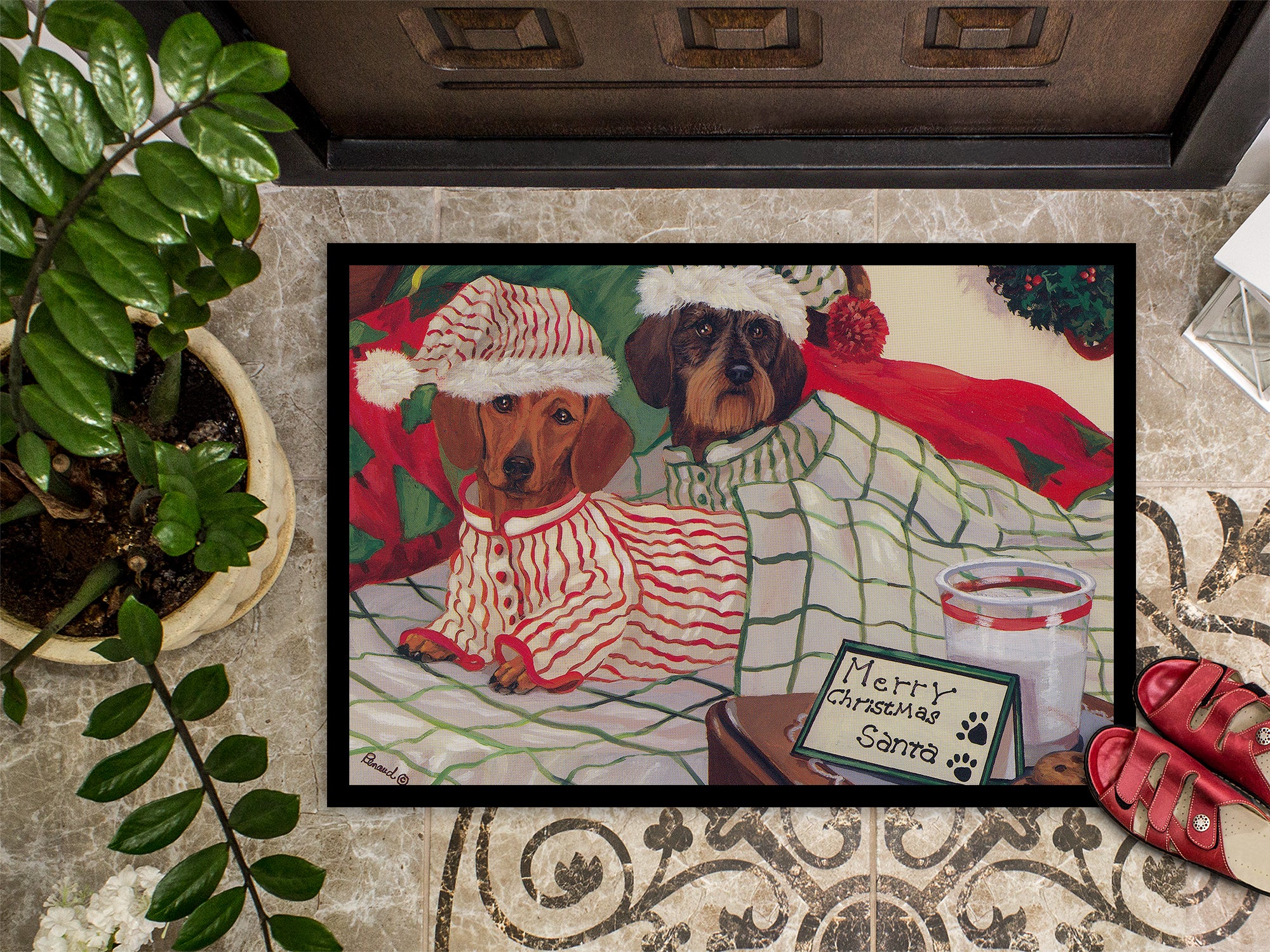Dachshund Christmas Waiting for Santa Indoor or Outdoor Mat 18x27 PPP3260MAT - the-store.com