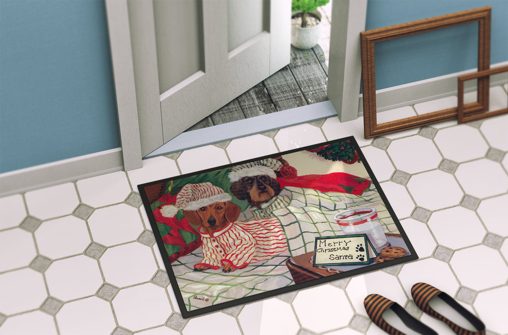Dachshund Christmas Waiting for Santa Indoor or Outdoor Mat 18x27 PPP3260MAT - the-store.com