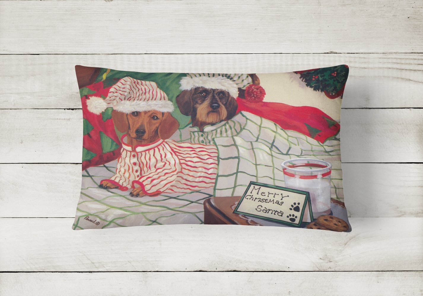 Dachshund Christmas Waiting for Santa Canvas Fabric Decorative Pillow PPP3260PW1216 - the-store.com