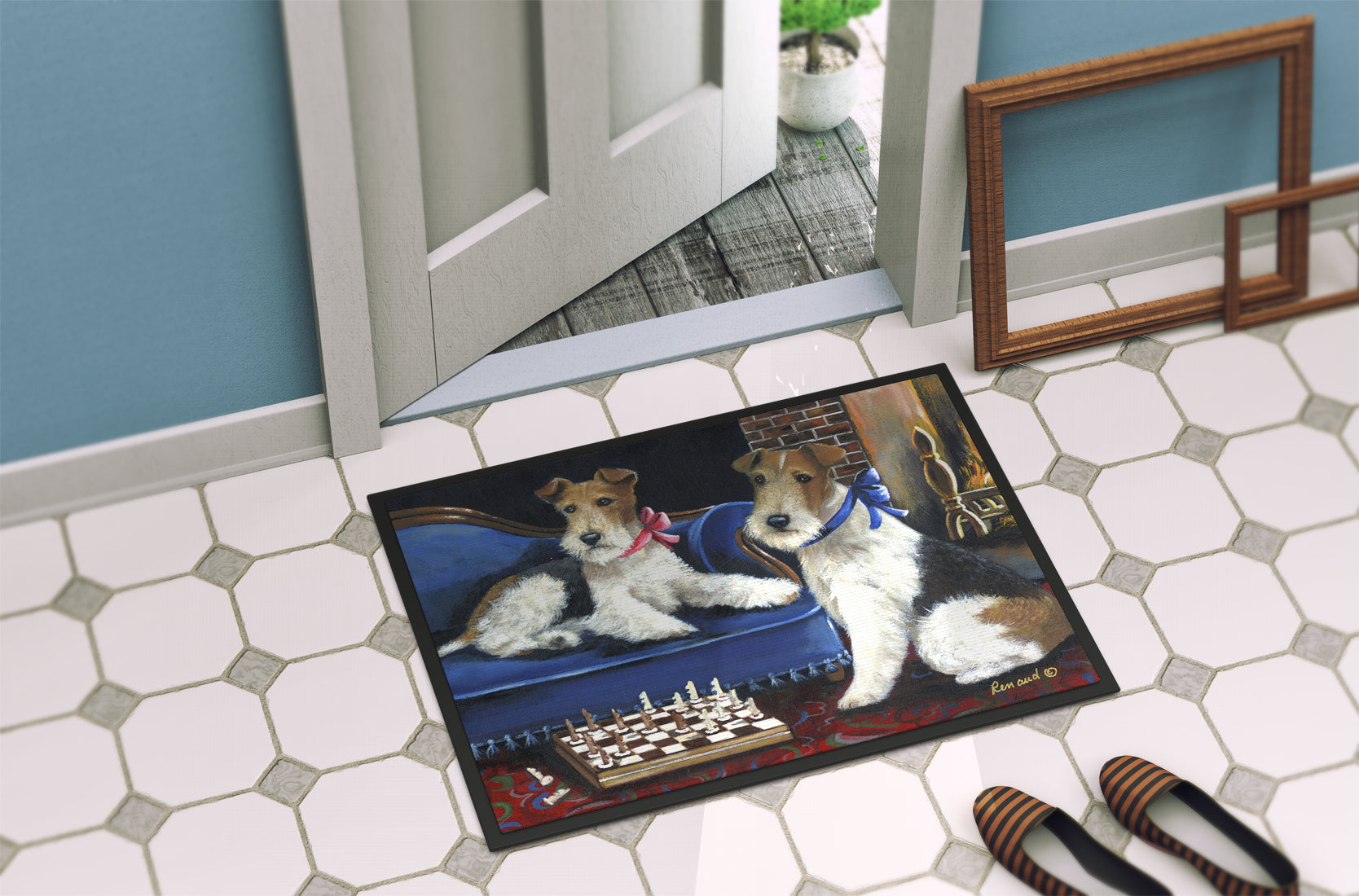 Fox Terrier Checkmates Indoor or Outdoor Mat 18x27 PPP3261MAT - the-store.com