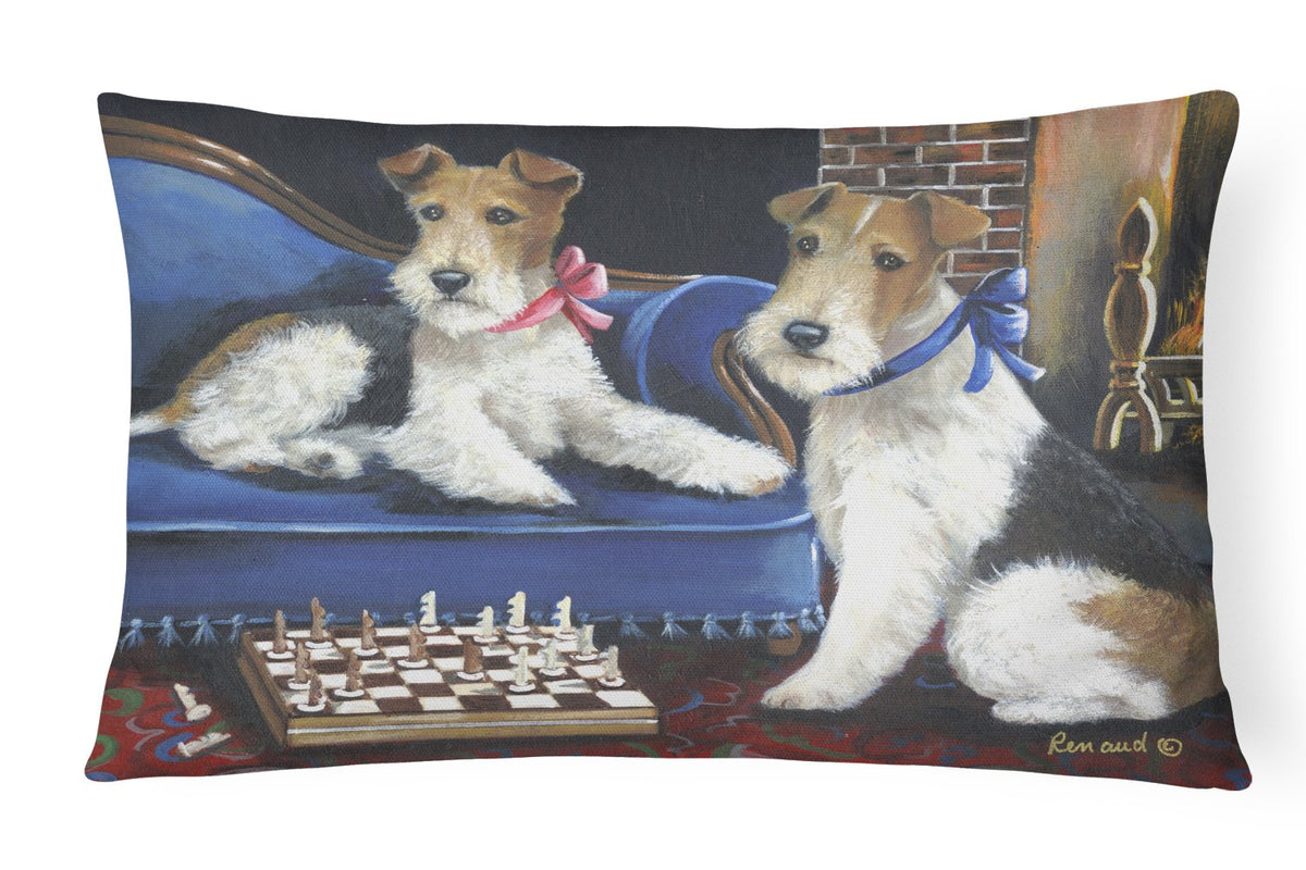 Buy this Fox Terrier Checkmates Canvas Fabric Decorative Pillow PPP3261PW1216