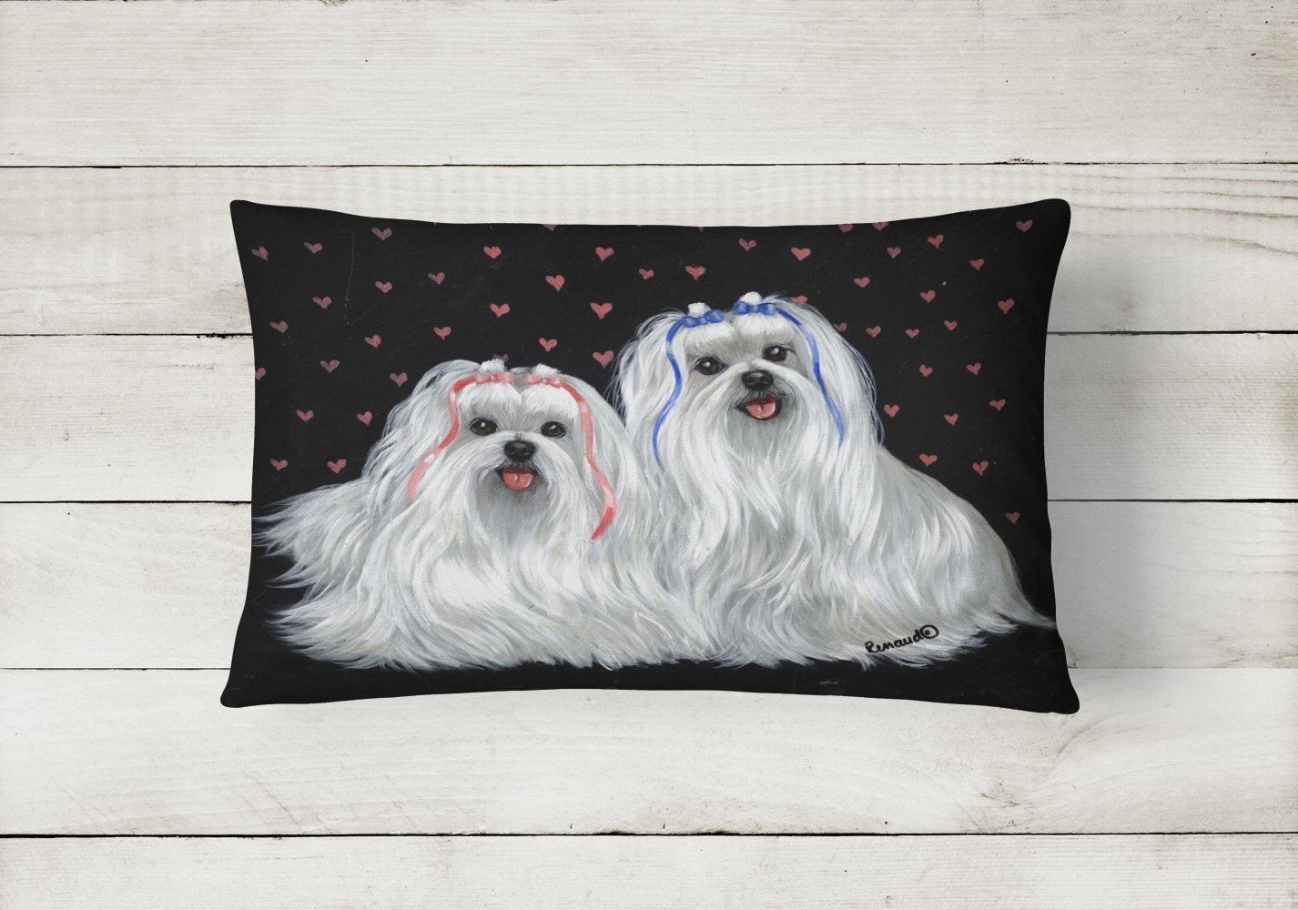 Maltese Sweethearts Canvas Fabric Decorative Pillow PPP3263PW1216 - the-store.com