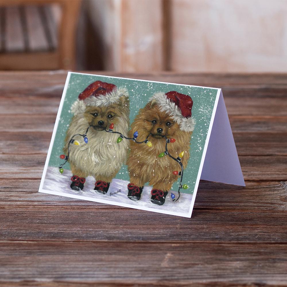 Pomeranian Christmas Lighten Up Greeting Cards and Envelopes Pack of 8 - the-store.com