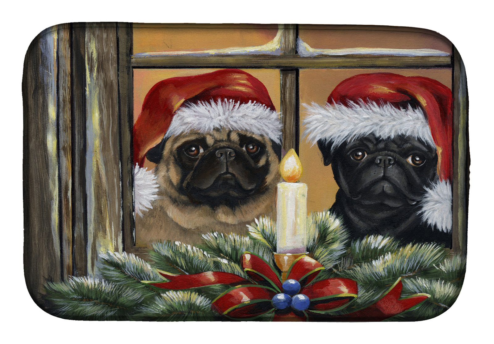 Pug Christmas Anticipation Dish Drying Mat PPP3268DDM  the-store.com.