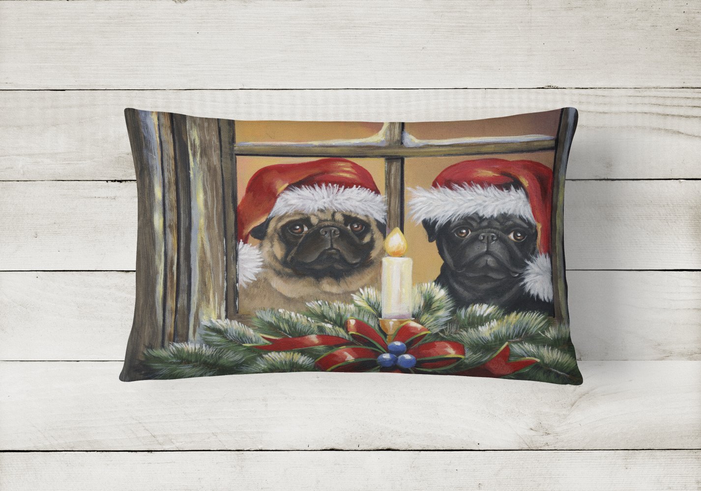Pug Christmas Anticipation Canvas Fabric Decorative Pillow PPP3268PW1216 - the-store.com
