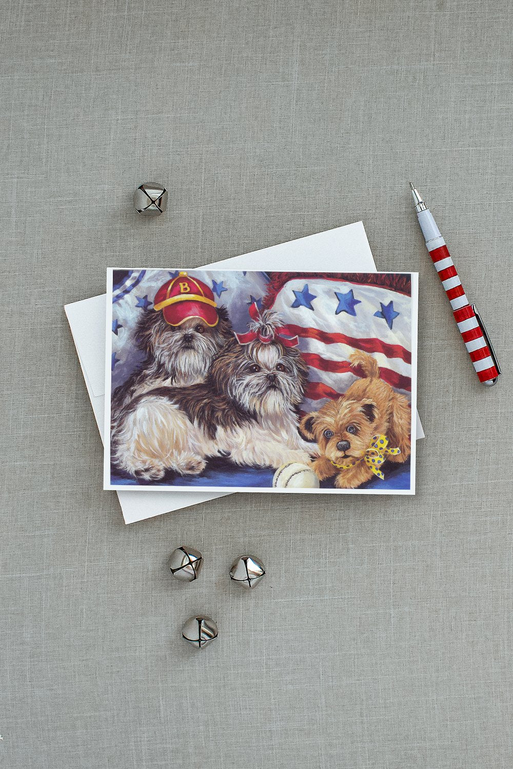 Shih Tzu Americana Sweethearts Greeting Cards and Envelopes Pack of 8 - the-store.com