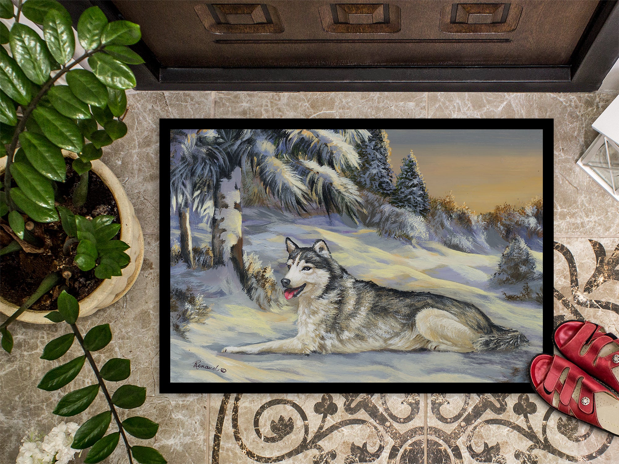 Siberian Husky Winterscape Indoor or Outdoor Mat 18x27 PPP3274MAT - the-store.com