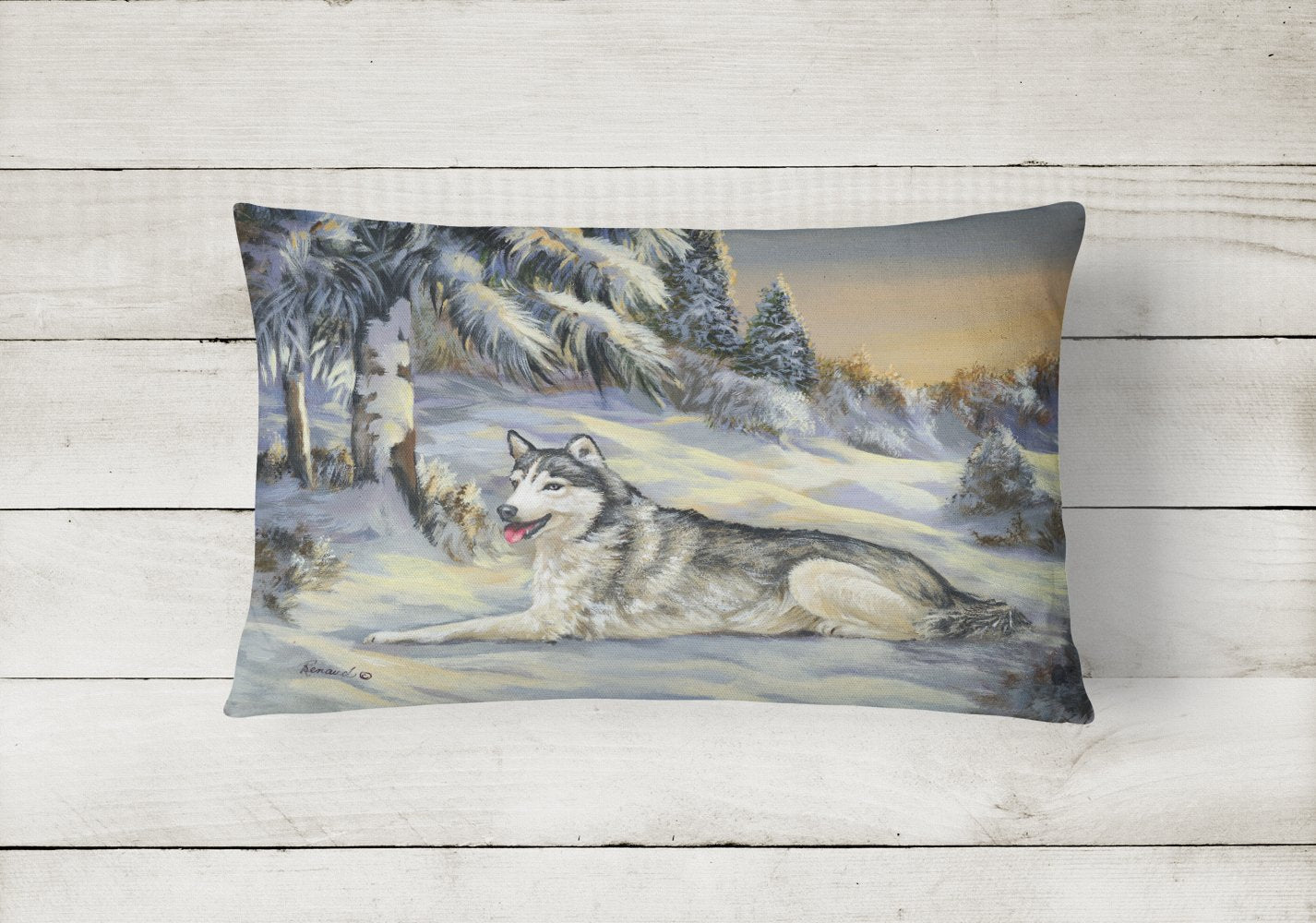 Caroline's Treasures Siberian Husky Winterscape Canvas Fabric Decorative Pillow PPP3274PW1216