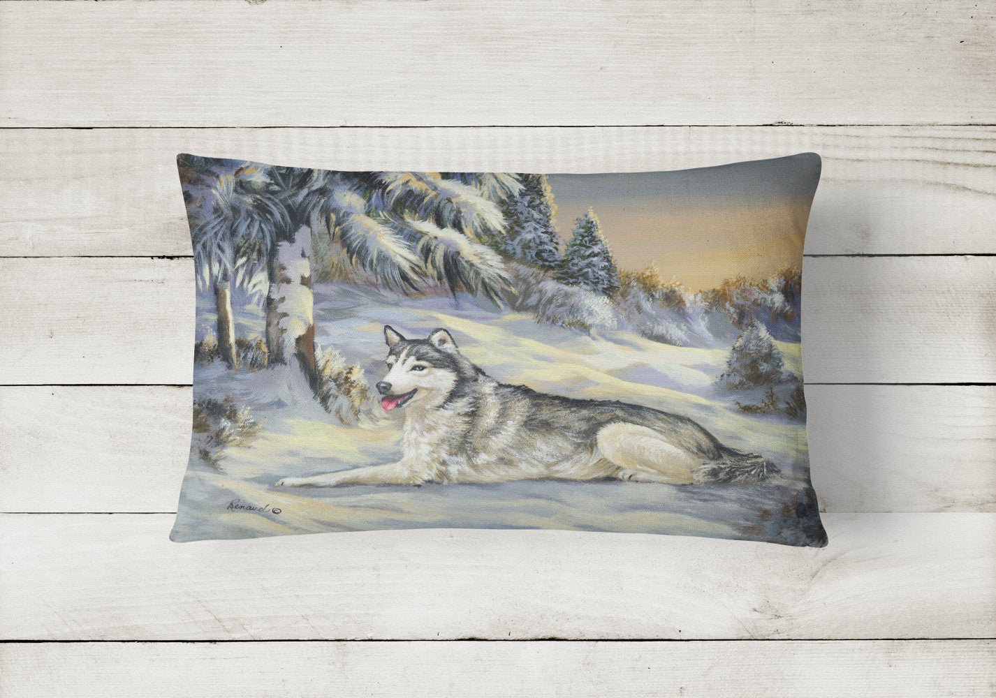 Siberian Husky Winterscape Canvas Fabric Decorative Pillow PPP3274PW1216 - the-store.com