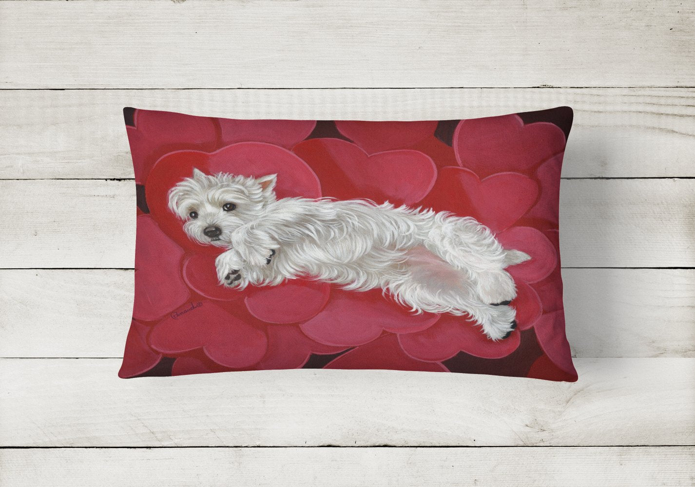 Westie Queen of Hearts Canvas Fabric Decorative Pillow PPP3283PW1216 - the-store.com