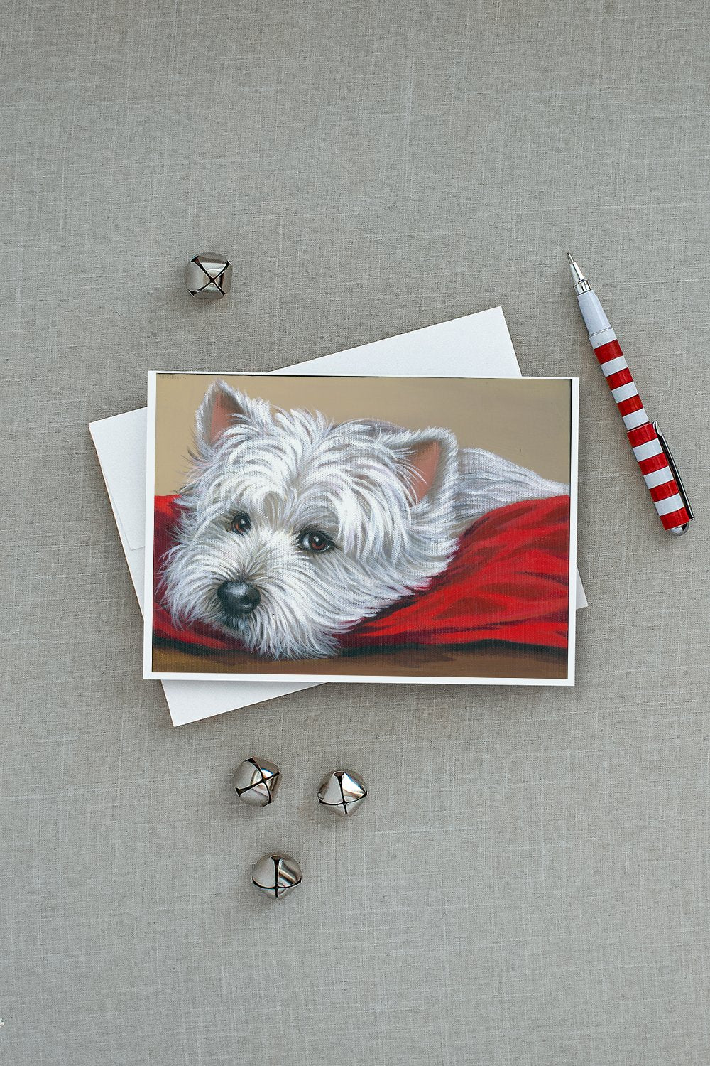 Westie Red Pillow Greeting Cards and Envelopes Pack of 8 - the-store.com
