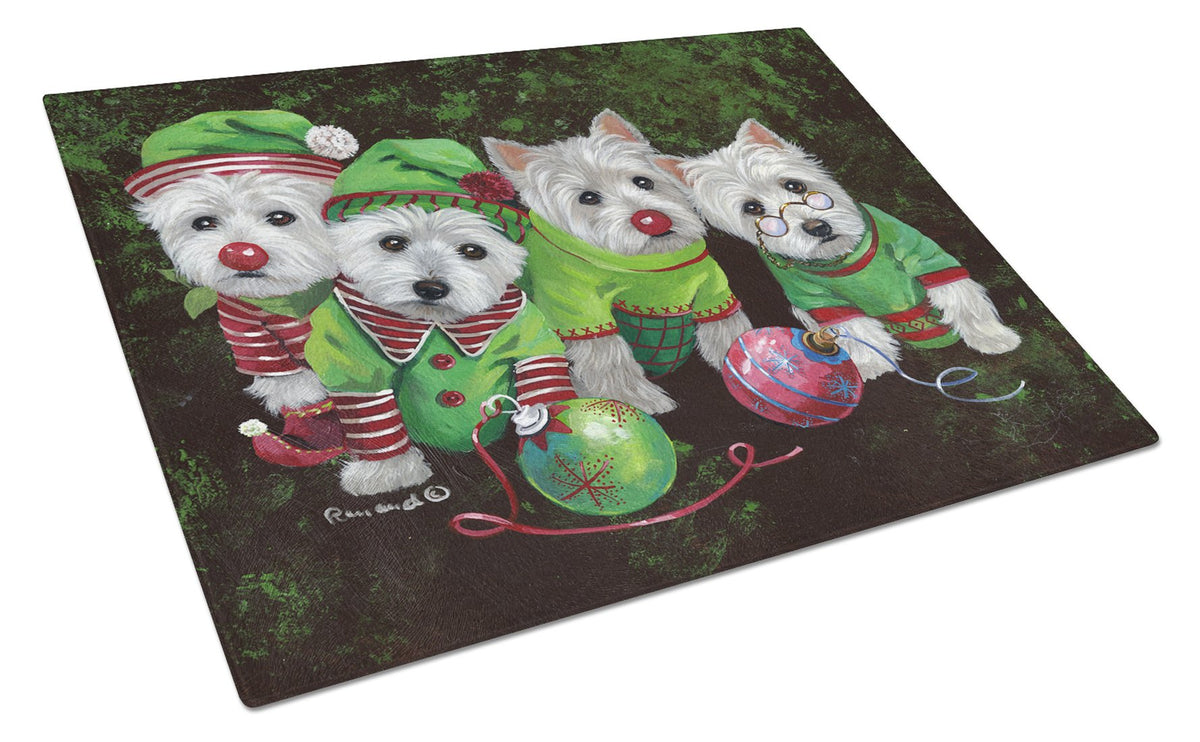 Buy this Westie Christmas Santa&#39;s Assistants Glass Cutting Board Large PPP3285LCB