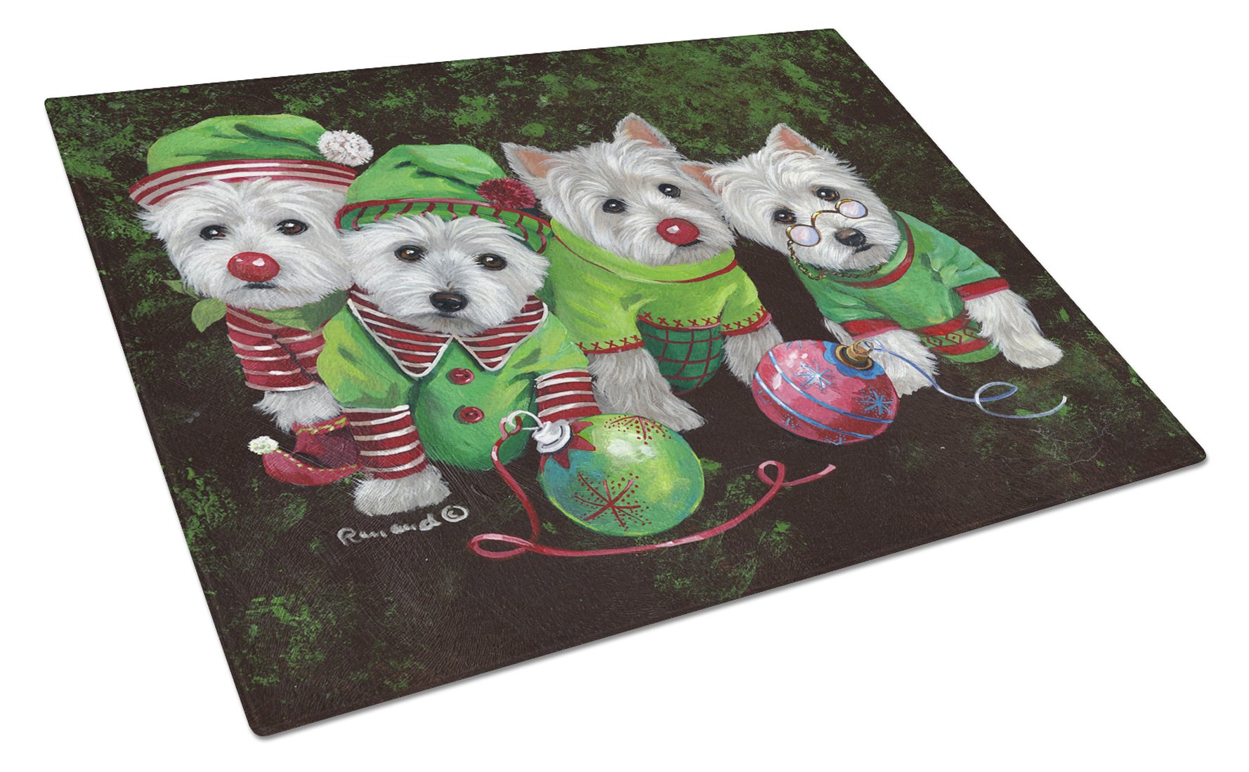 Buy this Westie Christmas Santa's Assistants Glass Cutting Board Large PPP3285LCB