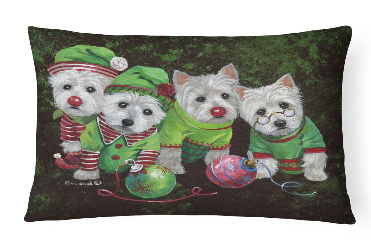 Buy this Westie Christmas Santa&#39;s Assistants Canvas Fabric Decorative Pillow PPP3285PW1216