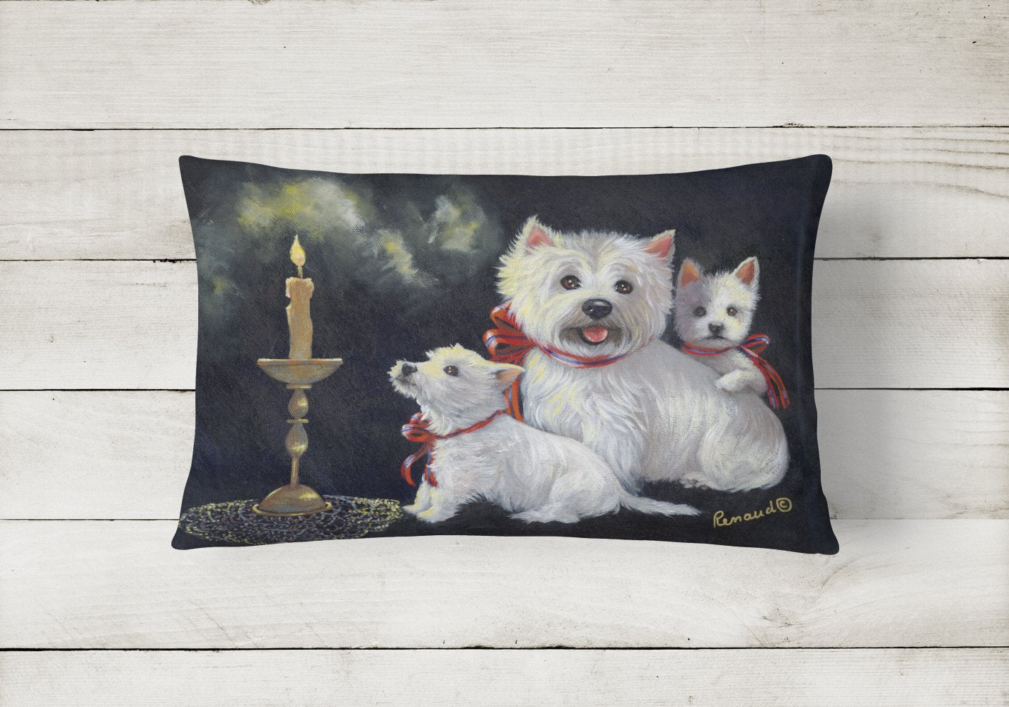 Buy this Westie Westie's Aglow Canvas Fabric Decorative Pillow PPP3288PW1216