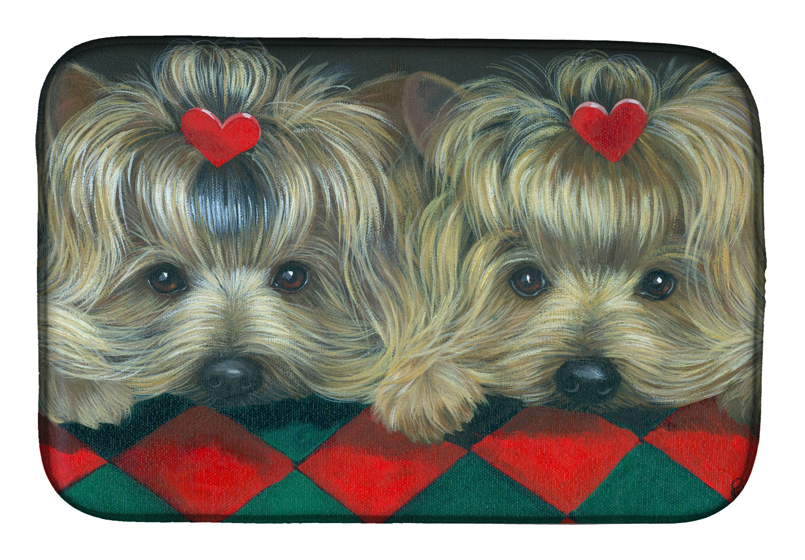 Yorkshire Terrier Yorkie 2 Hearts Dish Drying Mat PPP3290DDM  the-store.com.