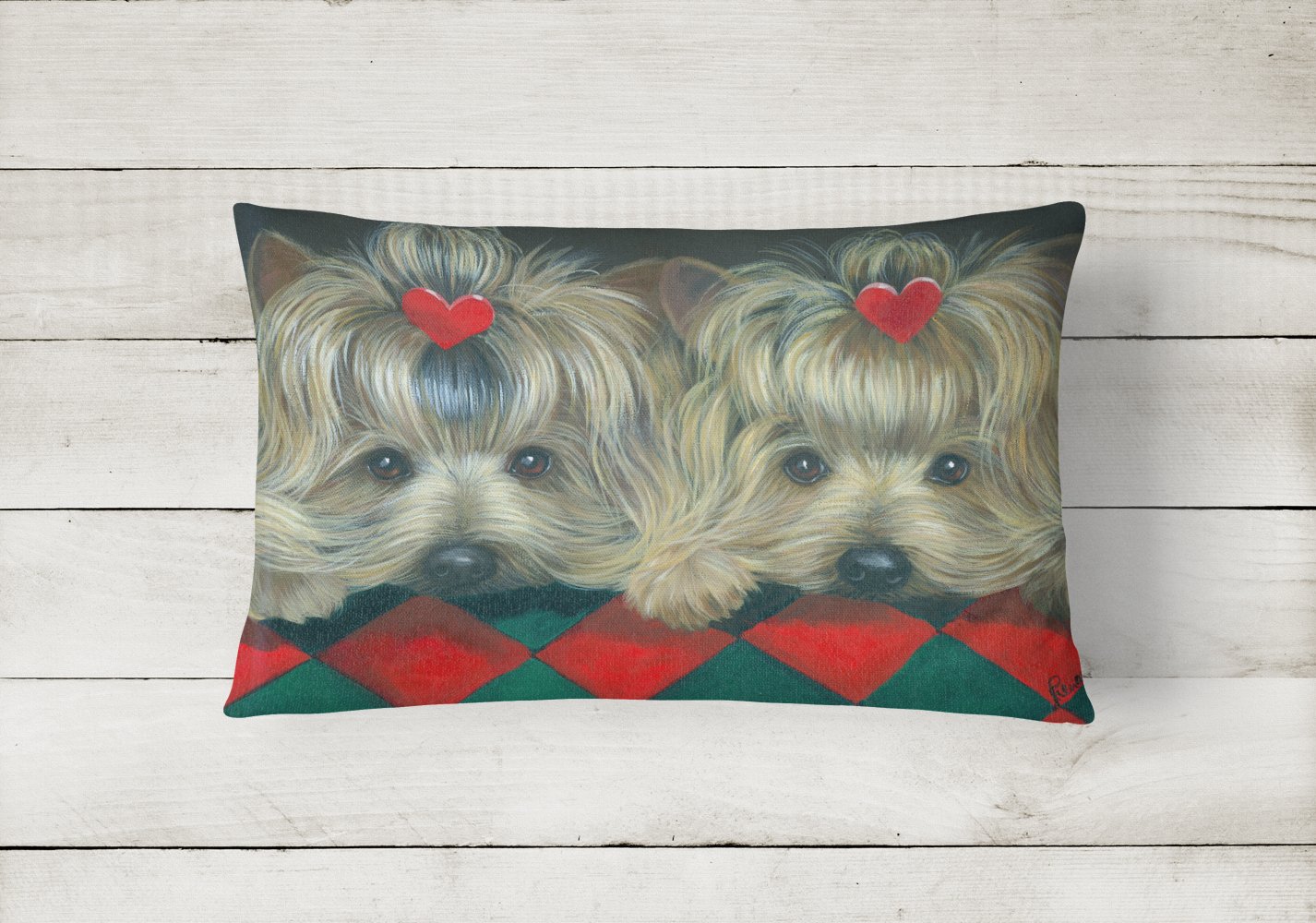 Yorkshire Terrier Yorkie 2 Hearts Canvas Fabric Decorative Pillow PPP3290PW1216 - the-store.com