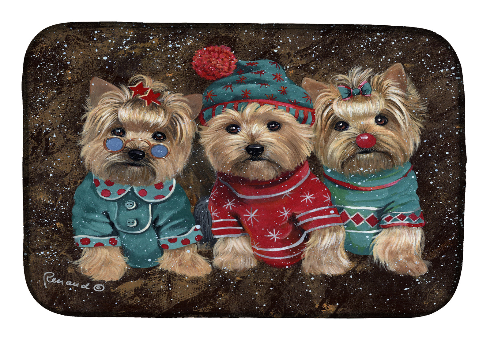 Yorkshire Terrier Yorkie Christmas Elves Dish Drying Mat PPP3291DDM  the-store.com.