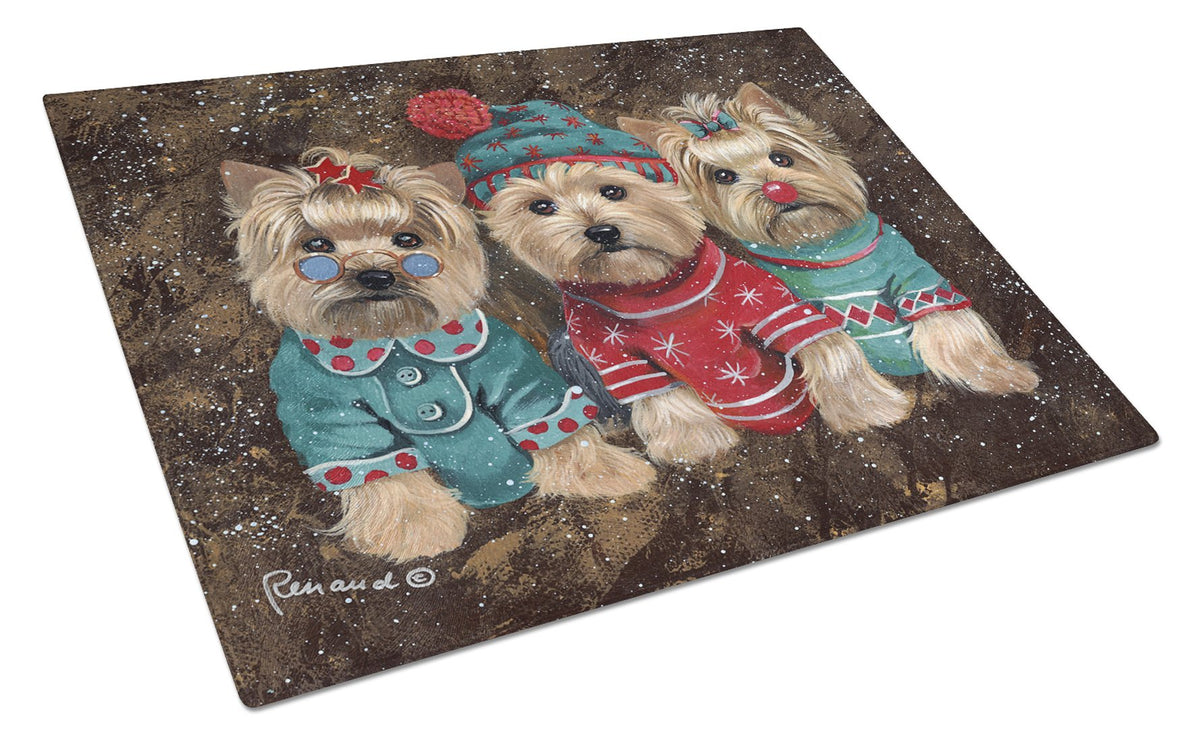 Buy this Yorkshire Terrier Yorkie Christmas Elves Glass Cutting Board Large PPP3291LCB