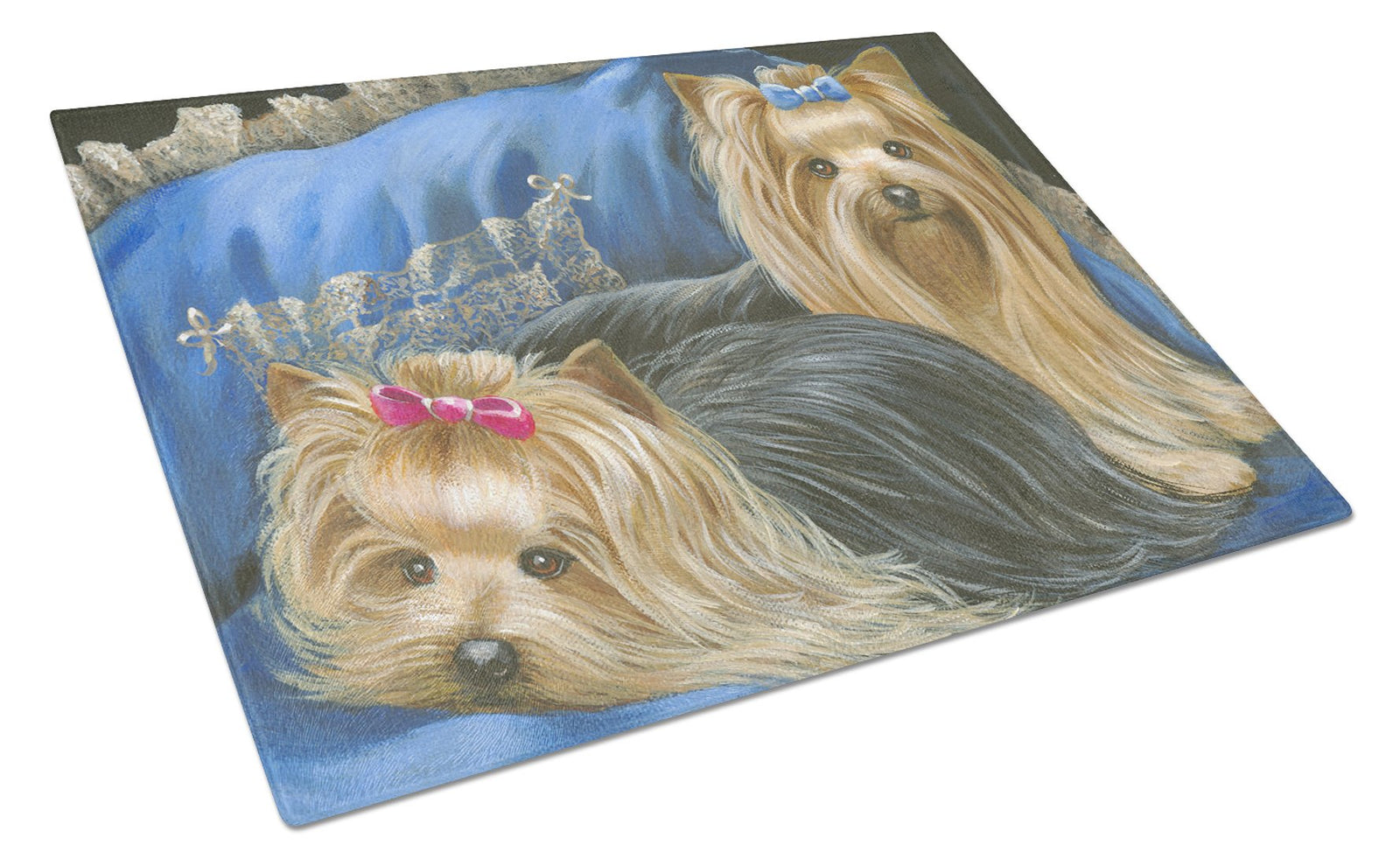 Buy this Yorkshire Terrier Yorkie Satin and Lace Glass Cutting Board Large PPP3293LCB