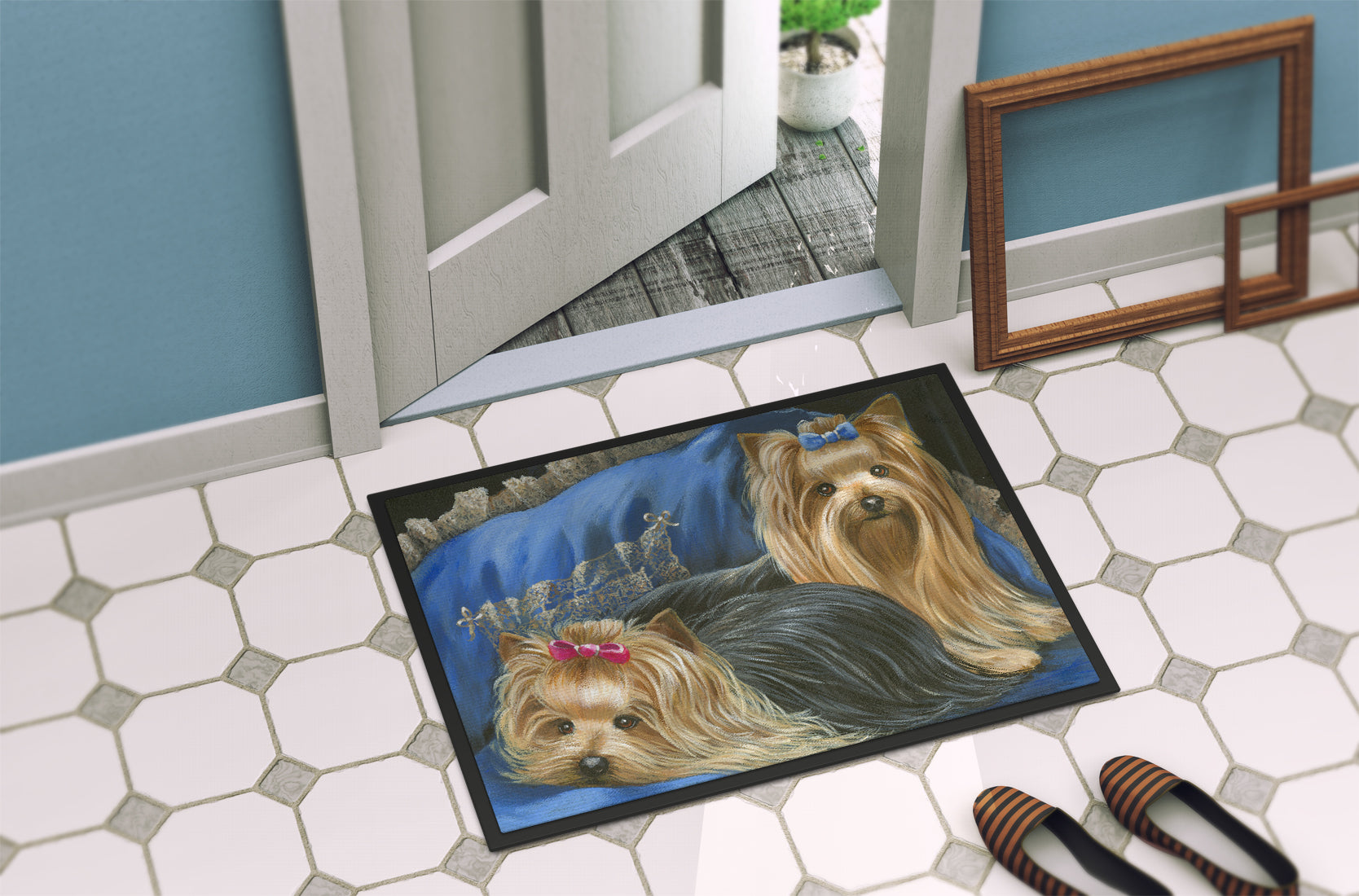 Yorkshire Terrier Yorkie Satin and Lace Indoor or Outdoor Mat 18x27 PPP3293MAT - the-store.com