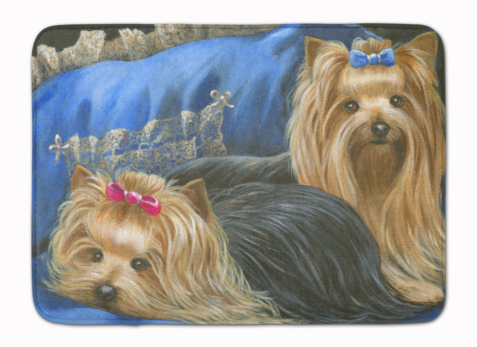 Yorkshire Terrier Yorkie Satin and Lace Machine Washable Memory Foam Mat PPP3293RUG - the-store.com
