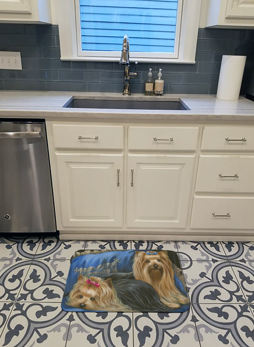 Yorkshire Terrier Yorkie Satin and Lace Machine Washable Memory Foam Mat PPP3293RUG - the-store.com