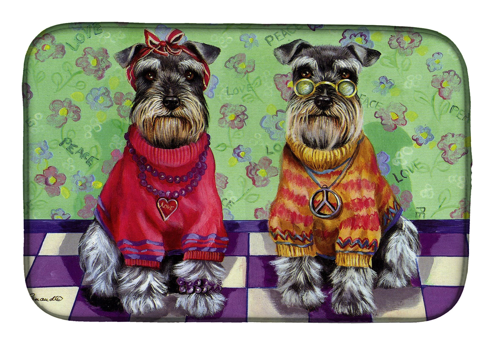 Schnauzer Love and Peace Dish Drying Mat PPP3333DDM