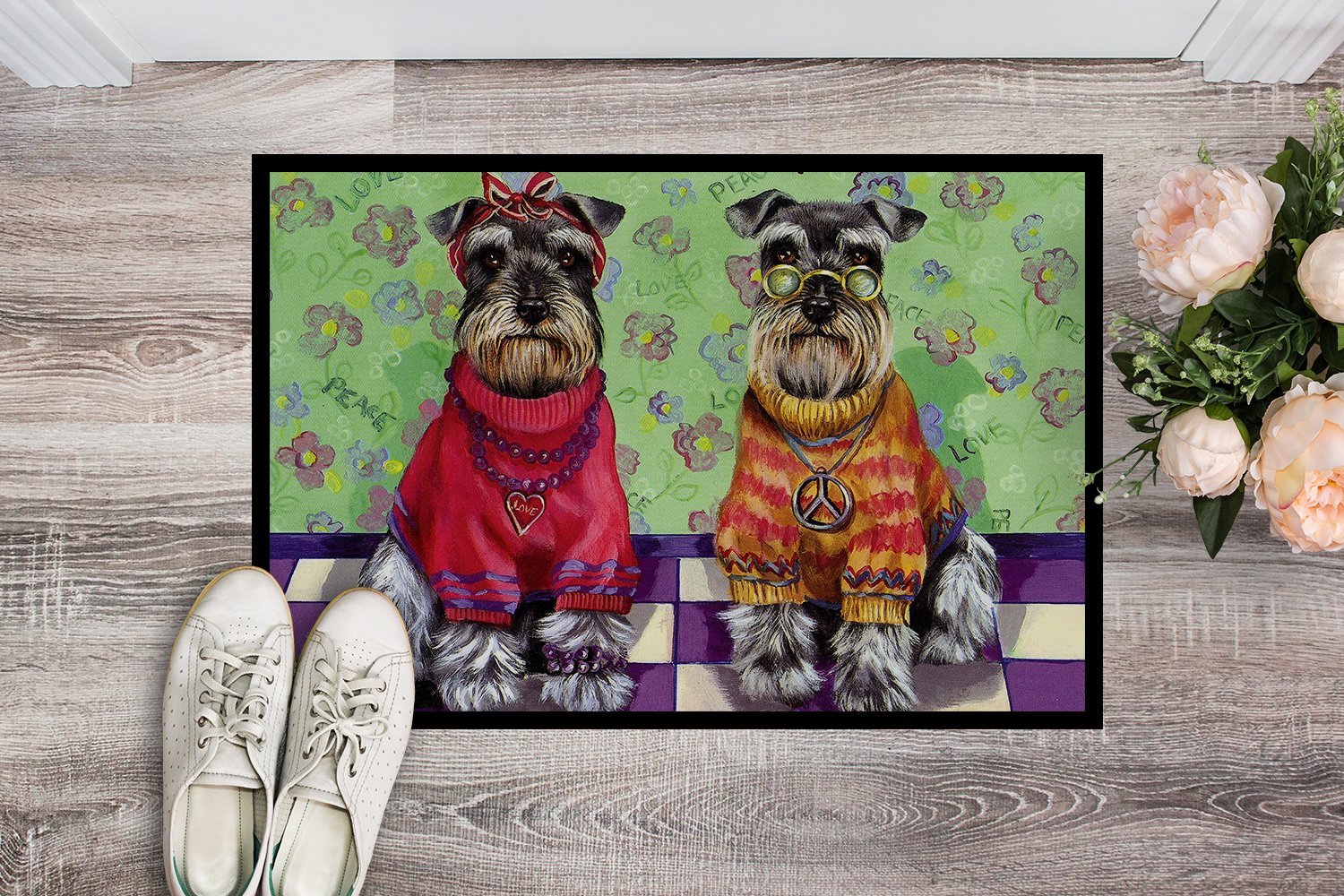 Schnauzer Love and Peace Indoor or Outdoor Mat 24x36 PPP3333JMAT by Caroline's Treasures
