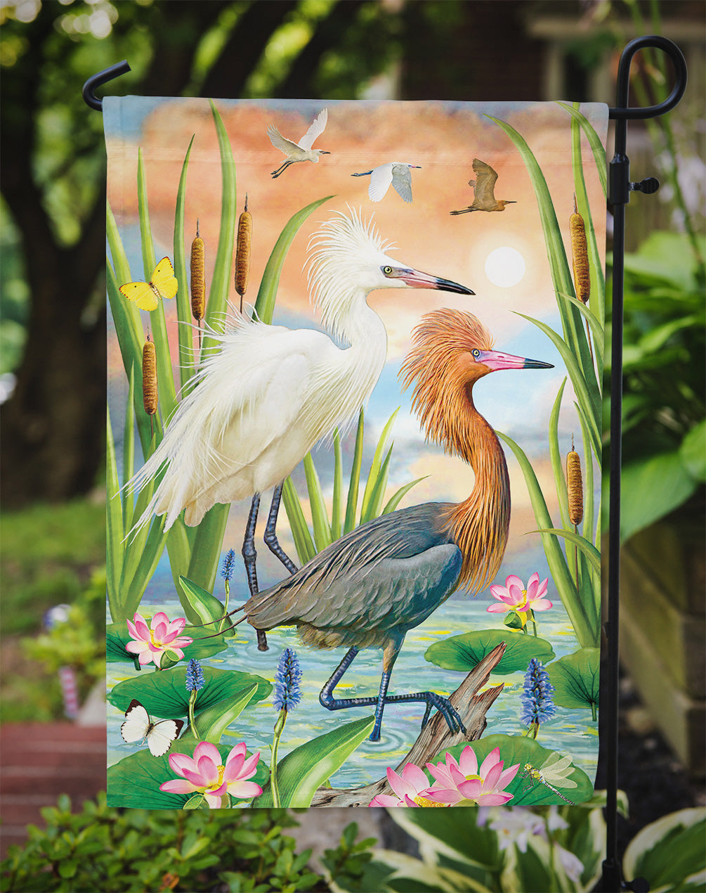 Reddish Heron Two Phases Flag Garden Size PRS4006GF  the-store.com.