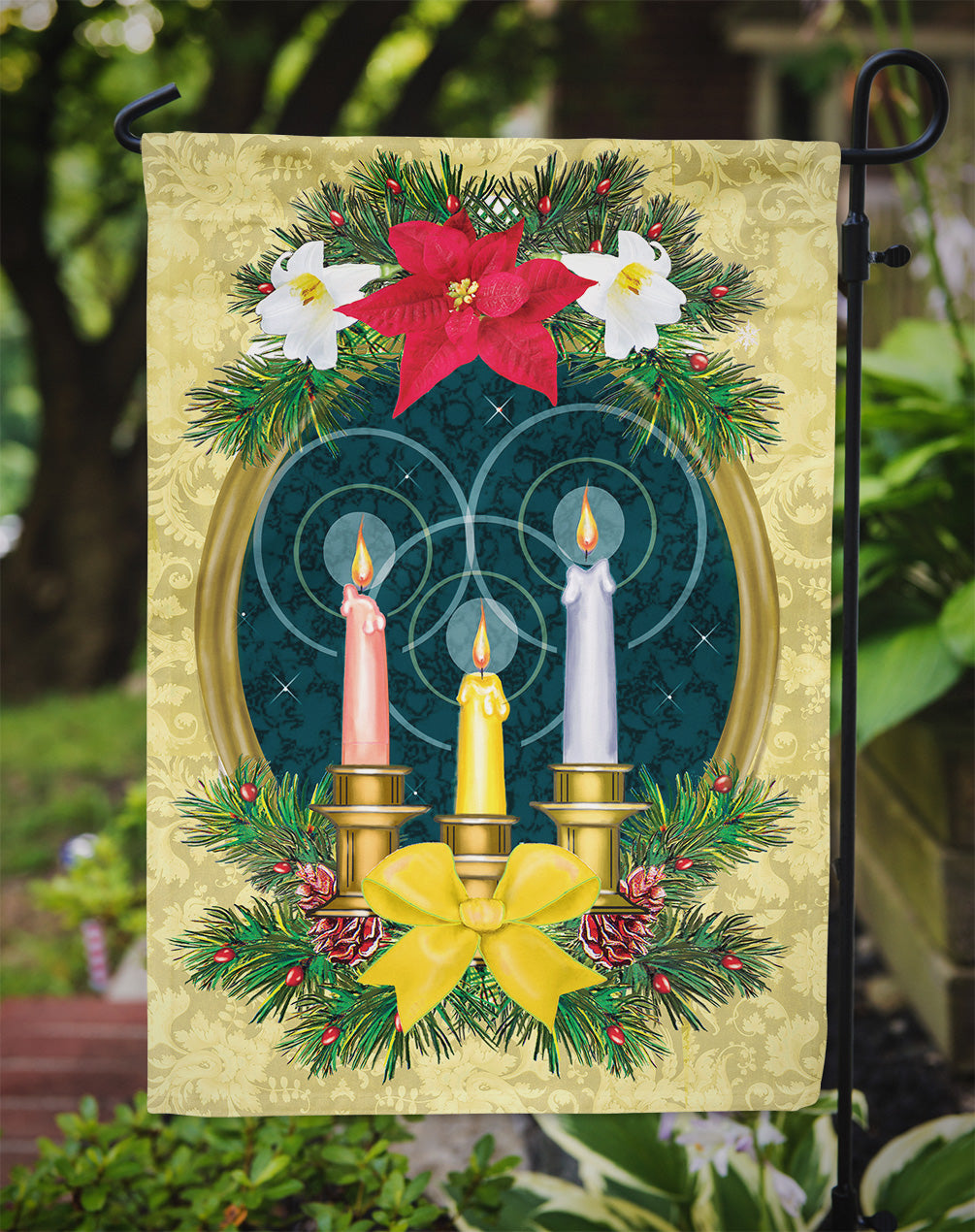 Holy Night Christmas Candle Wreath Flag Garden Size PRS4012GF  the-store.com.