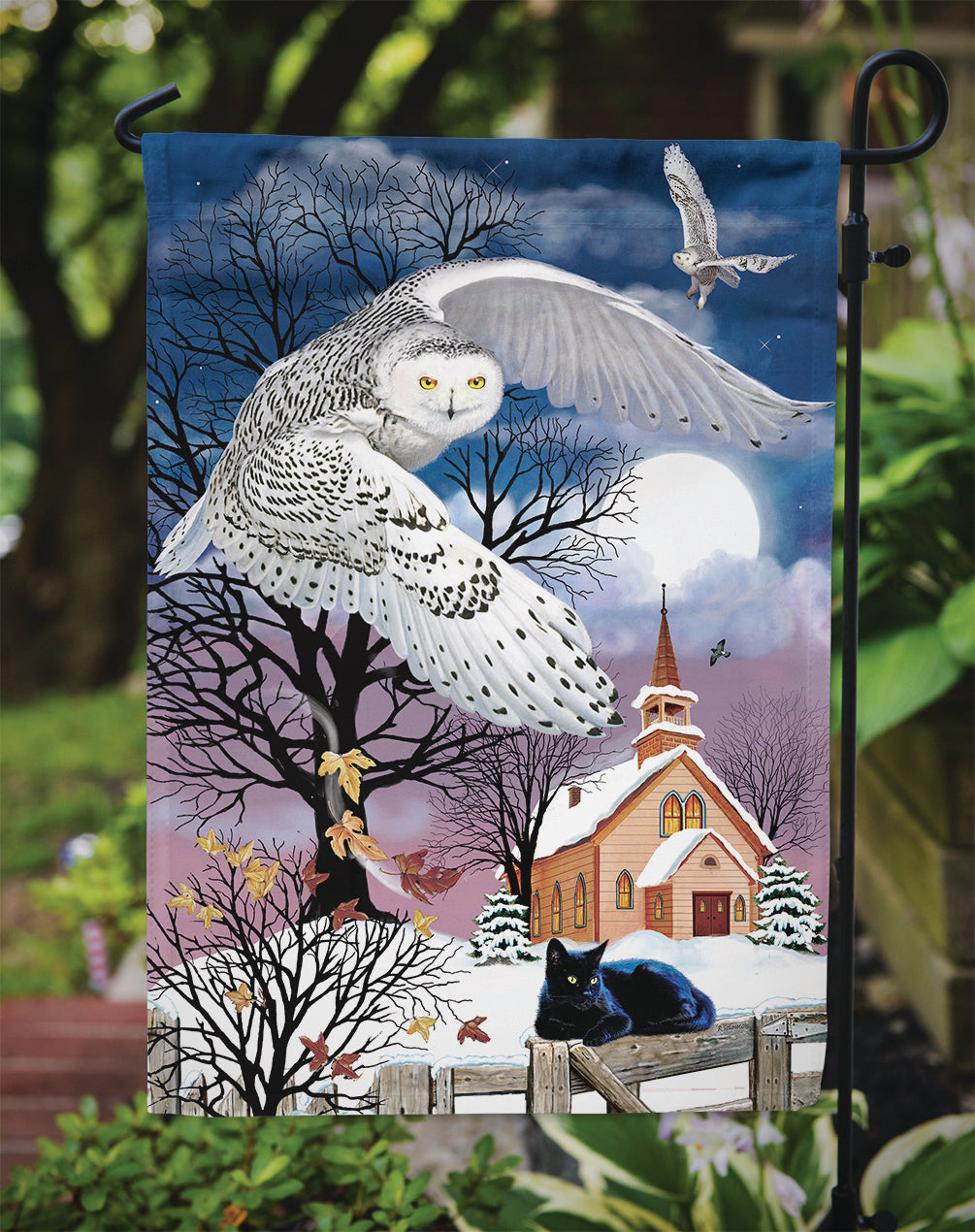 Owl Halloween Moon Flag Garden Size PRS4013GF