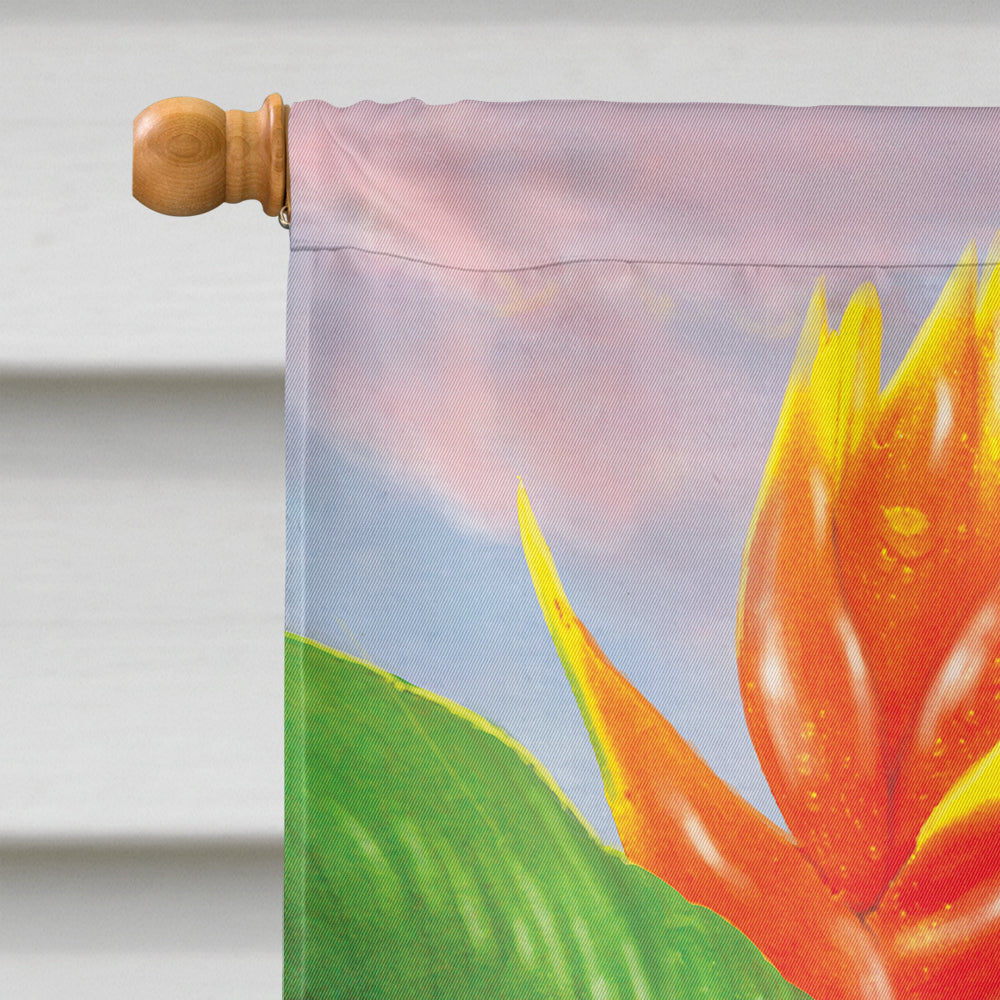 Black Chinned Hummingbirds Golden Heliconia Flag Canvas House Size PRS4021CHF
