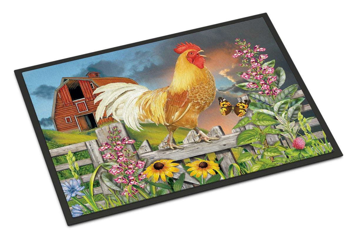 Yellow Rooster Greeting the Day Indoor or Outdoor Mat 24x36 PRS4024JMAT by Caroline&#39;s Treasures