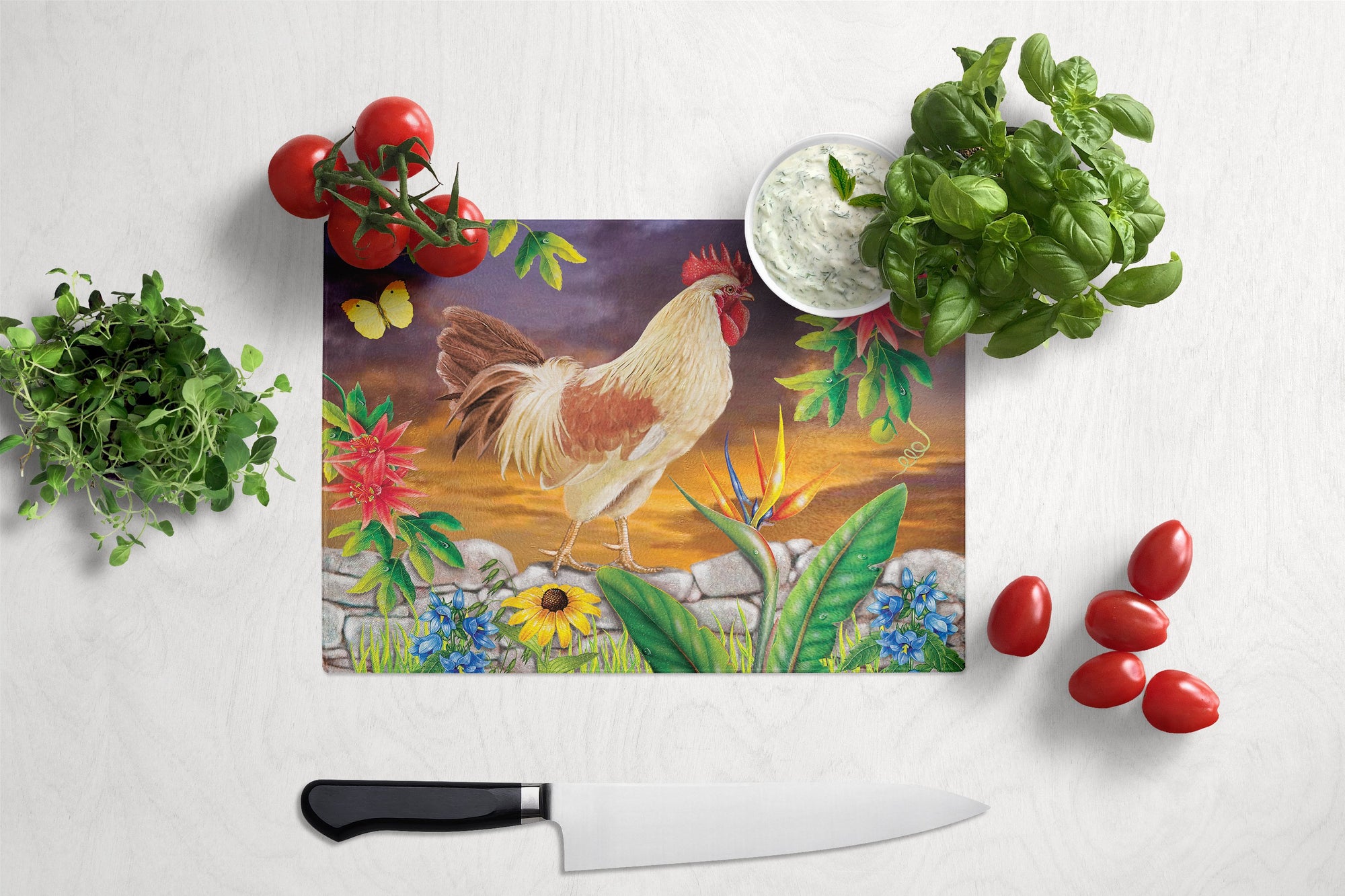 White Rooster Glass Cutting Board Large PRS4025LCB by Caroline's Treasures