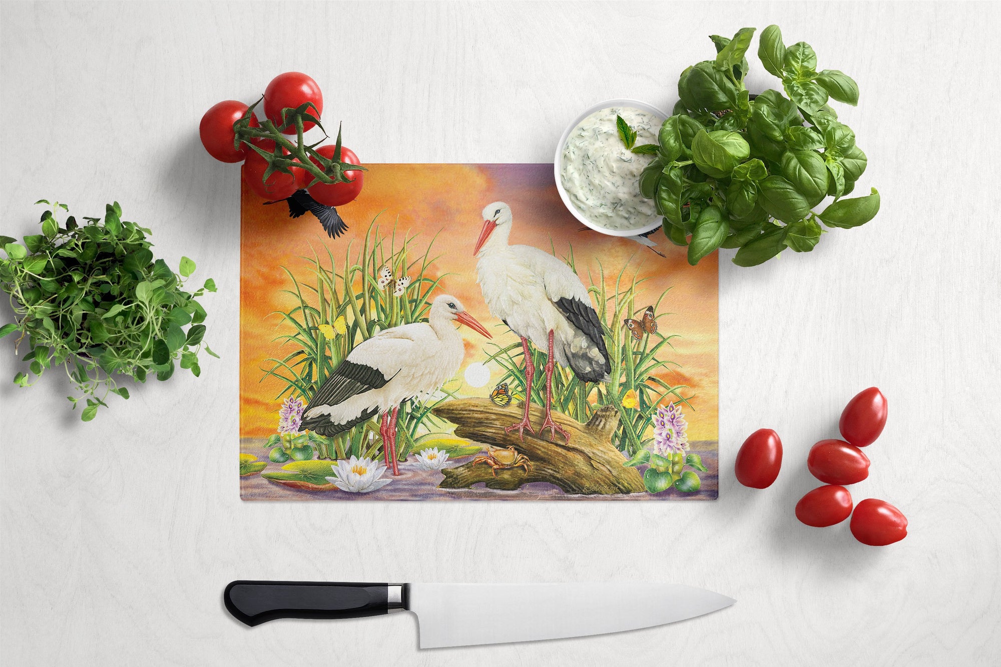 Storks Glass Cutting Board Large PRS4026LCB by Caroline's Treasures