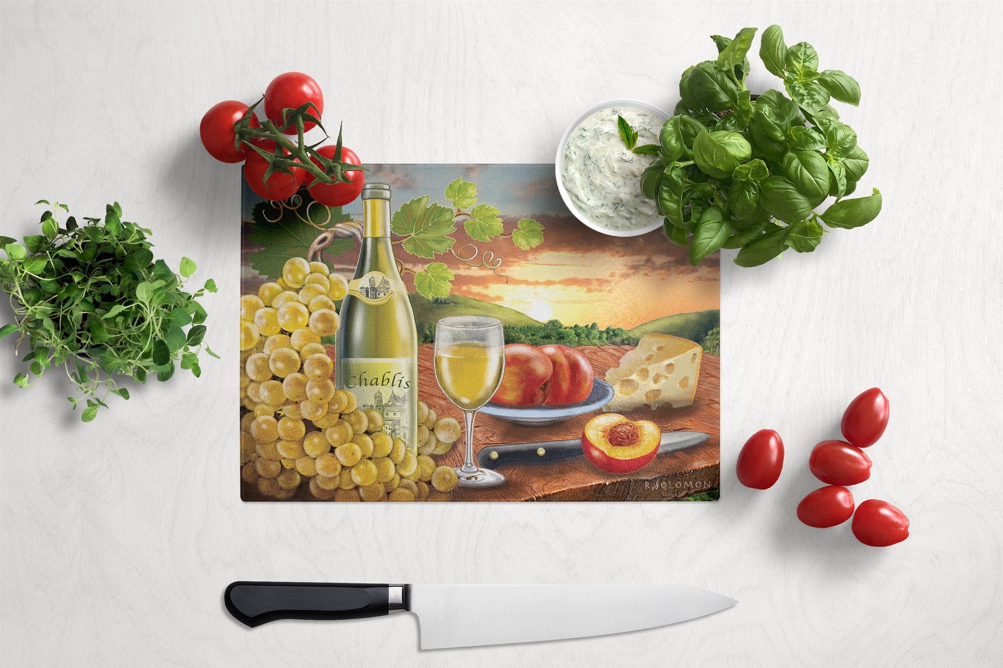 Chablis, Peach, Wine and Cheese Glass Cutting Board Large PRS4028LCB by Caroline's Treasures