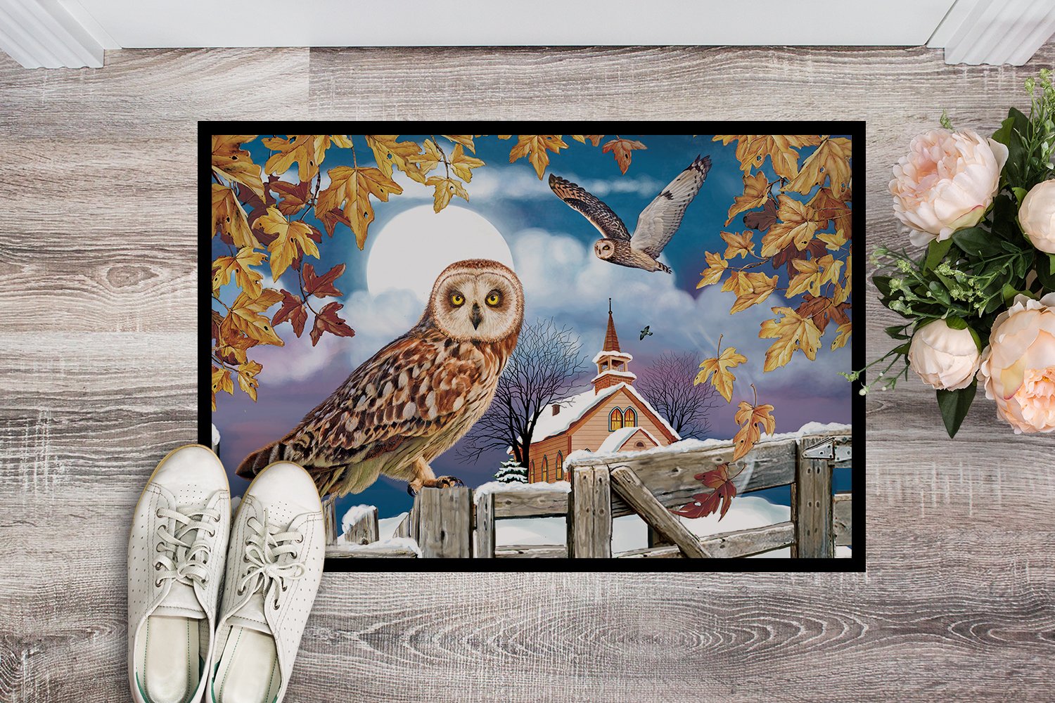 Short-Eared Owl In The Churchyard Indoor or Outdoor Mat 24x36 PRS4032JMAT by Caroline's Treasures