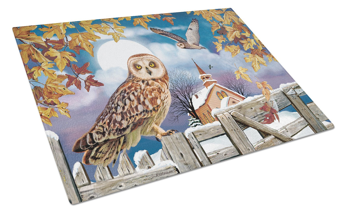 Short-Eared Owl In The Churchyard Glass Cutting Board Large PRS4032LCB by Caroline&#39;s Treasures